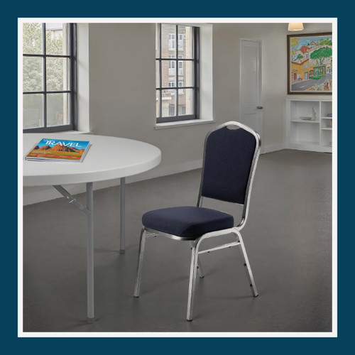 Back Upholstered Stackable Banquet Chairs Premium Commercial Seating (2 Pack, Fabric, Midnight Blue, Silvervein Frame)