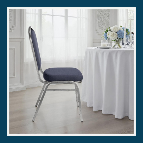 Back Upholstered Stackable Banquet Chairs Premium Commercial Seating (2 Pack, Fabric, Midnight Blue, Silvervein Frame)