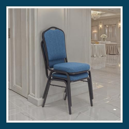 Back Upholstered Stackable Banquet Chairs Premium Commercial Seating (2 Pack, Fabric, Natural Blue, Black Santex Frame)
