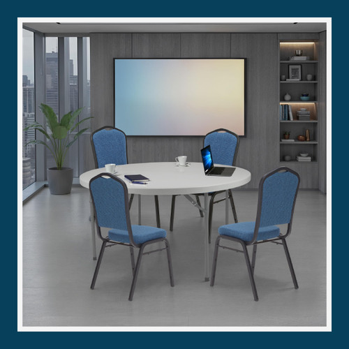 Back Upholstered Stackable Banquet Chairs Premium Commercial Seating (2 Pack, Fabric, Natural Blue, Black Santex Frame)