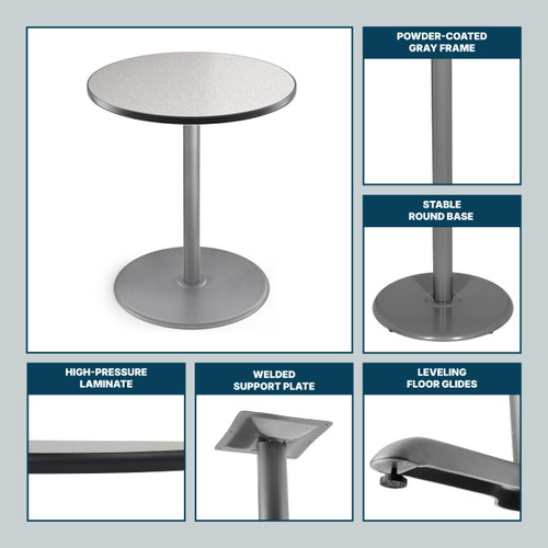 Premium Commercial-Grade Restaurant and Breakroom Cafe Table (Round, 36 in Diameter, 42 in Bar Height, Round-Base, Gray Frame, Gray Nebula Laminate)