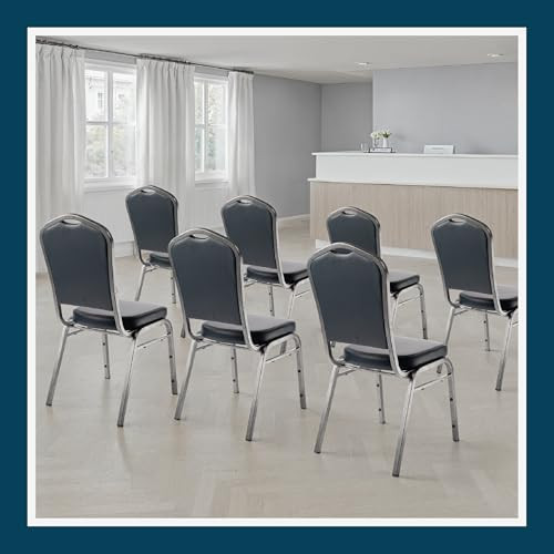Back Upholstered Stackable Banquet Chairs Premium Commercial Seating (2 Pack, Vinyl, Midnight Blue, Silvervein Frame)