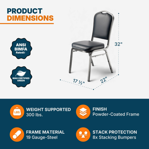 Back Upholstered Stackable Banquet Chairs Premium Commercial Seating (2 Pack, Vinyl, Midnight Blue, Silvervein Frame)