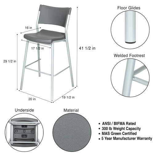 Blow Molded Bistro Stool, Grey (OEFCTS30)