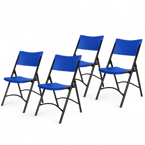  High Back Folding Chairs, Blow-Molded Polyethylene Commercial-Grade Seating for Indoor and Outdoor Use, 500 lb Weight Capacity, 4-Pack (Blue)