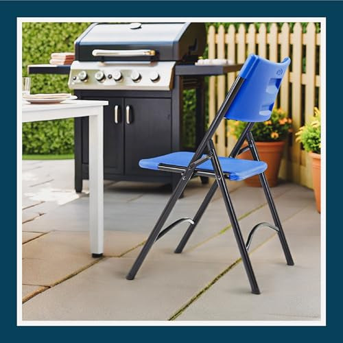  High Back Folding Chairs, Blow-Molded Polyethylene Commercial-Grade Seating for Indoor and Outdoor Use, 500 lb Weight Capacity, 4-Pack (Blue)