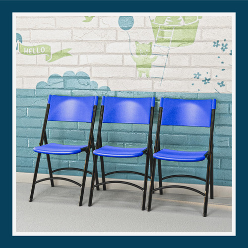  High Back Folding Chairs, Blow-Molded Polyethylene Commercial-Grade Seating for Indoor and Outdoor Use, 500 lb Weight Capacity, 4-Pack (Blue)