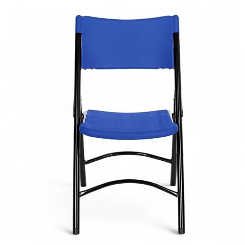  High Back Folding Chairs, Blow-Molded Polyethylene Commercial-Grade Seating for Indoor and Outdoor Use, 500 lb Weight Capacity, 4-Pack (Blue)