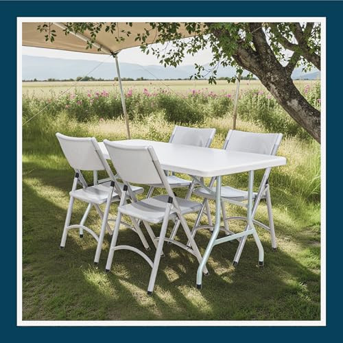 High Back Folding Chairs, Blow-Molded Polyethylene Commercial-Grade Seating for Indoor and Outdoor Use, 500 lb Weight Capacity, 4-Pack (Light Gray)