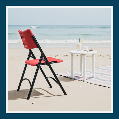 High Back Folding Chairs, Blow-Molded Polyethylene Commercial-Grade Seating for Indoor and Outdoor Use, 500 lb Weight Capacity, 4-Pack (Red)