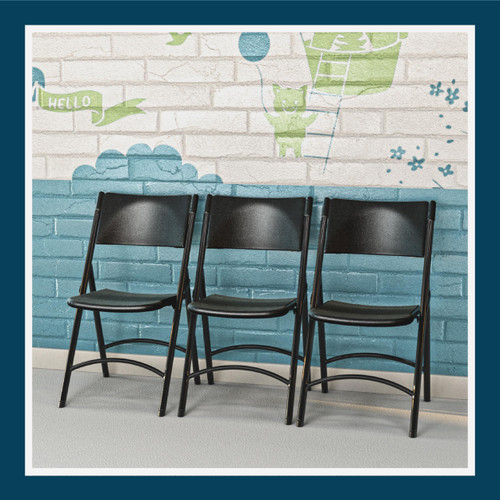 High Back Folding Chairs, Blow-Molded Polyethylene Commercial-Grade Seating for Indoor and Outdoor Use, 500 lb Weight Capacity, 4-Pack (Black)