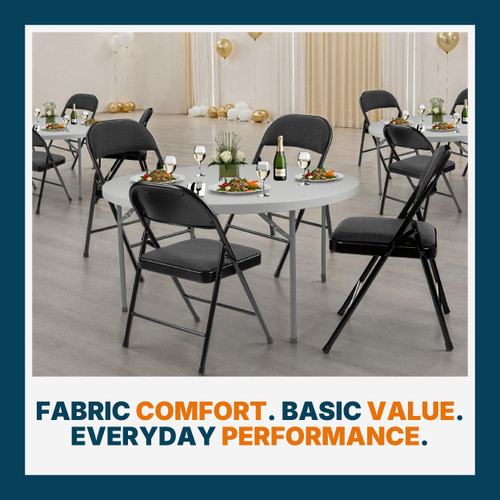 Premium Fabric Padded All Steel Folding Chairs, Comfort Cushioned Seat & Back for Meeting Office Training Rooms (4 Pack, Cosmic Black)