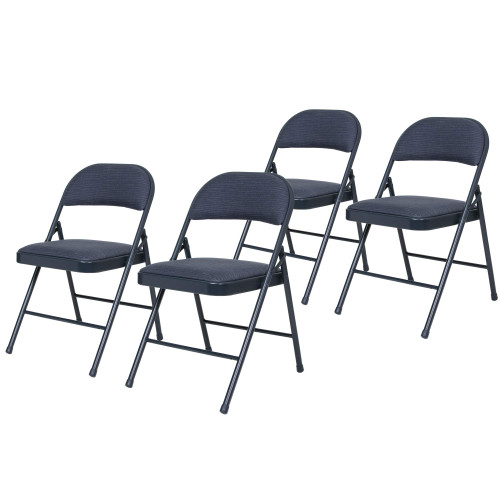 Premium Fabric Padded All Steel Folding Chairs, Comfort Cushioned Seat & Back for Meeting Office Training Rooms (4-Pack, Cosmic Blue)