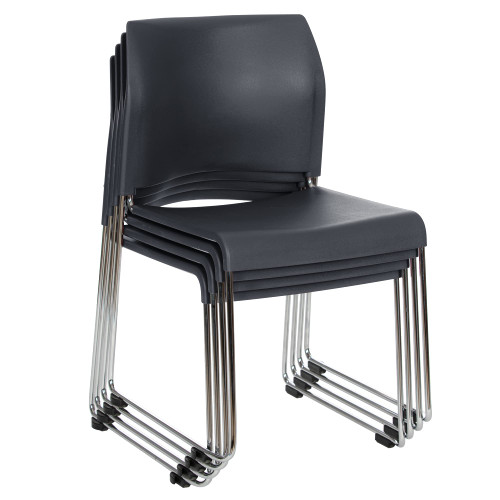 Commercial Stack Chair (Hard Plastic Seat and Back, Dark Gray, Chrome Frame, 4-Pack)