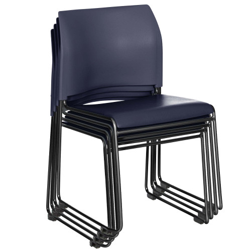 Commercial Stack Chair (Vinyl Padded Seat and Back, Midnight Blue, Black Frame, 4-Pack)