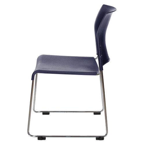 Commercial Stack Chair (Hard Plastic Seat and Back, Midnight Blue, Chrome Frame, 4-Pack)
