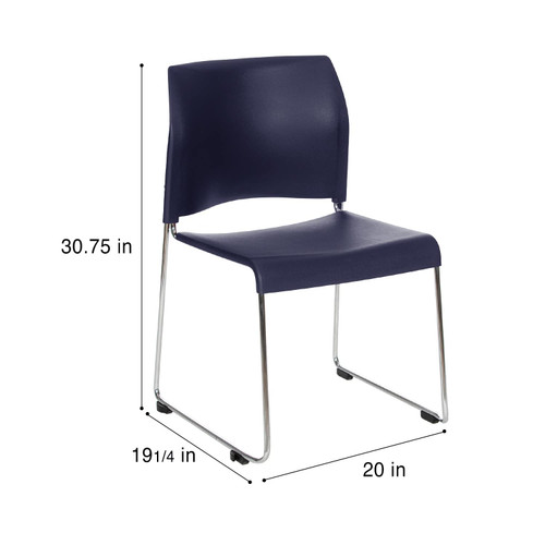 Commercial Stack Chair (Hard Plastic Seat and Back, Midnight Blue, Chrome Frame, 4-Pack)