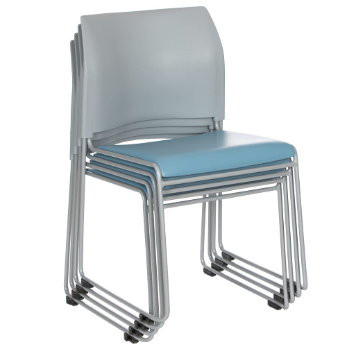 Commercial Stack Chair (Vinyl Padded Seat and Back, Gray Blue, Gray Frame, 4-Pack)