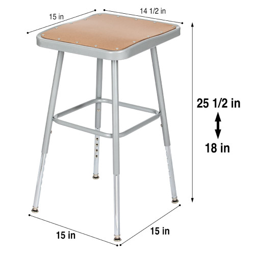 Premium Commercial-Grade All-Purpose Square Stool (Height-Adjustable, 18–27 inch Range, Gray Frame, Masonite Wood Seat, 2-Pack)