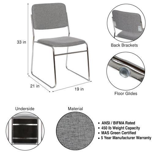 Commercial-Grade Fabric Padded Stack Chair (Classic Gray, 2-Pack)