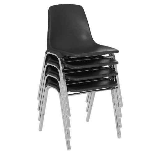 Commercial-Grade Polypropylene Shell Stack Chair (Black, 4-Pack)