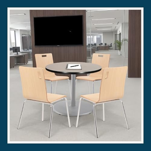 Premium Commercial-Grade Restaurant and Breakroom Cafe Table (Round, 36 in Diameter, 30 in Dining Height, Round-Base, Gray Frame, Gray Nebula Laminate)