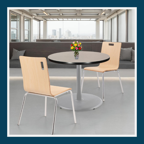 Premium Commercial-Grade Restaurant and Breakroom Cafe Table (Round, 36 in Diameter, 30 in Dining Height, Round-Base, Gray Frame, Gray Nebula Laminate)
