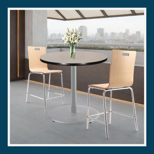 Premium Commercial-Grade Restaurant and Breakroom Cafe Table (Round, 36 in Diameter, 36 in Counter Height, Round-Base, Gray Frame, Gray Nebula Laminate)