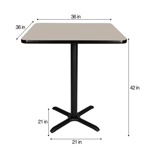 Premium Commercial-Grade Restaurant and Breakroom Cafe Table (Square, 36 in Side, 42 in Bar Height, X-Base, Black Frame, Gray Nebula Laminate)