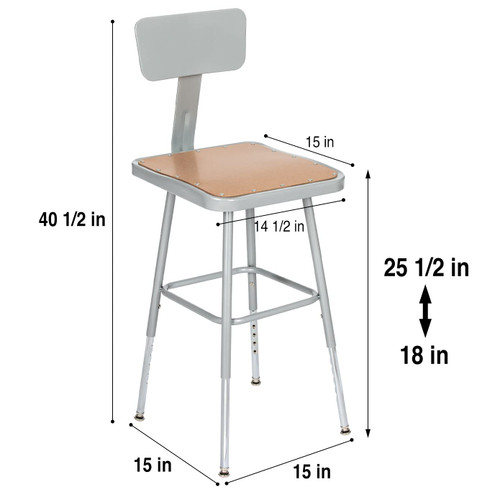 Premium Commercial-Grade All-Purpose Square Stool with Backrest (Height-Adjustable, 18–27 inch Range, Gray Frame, Masonite Wood Seat, 2-Pack)