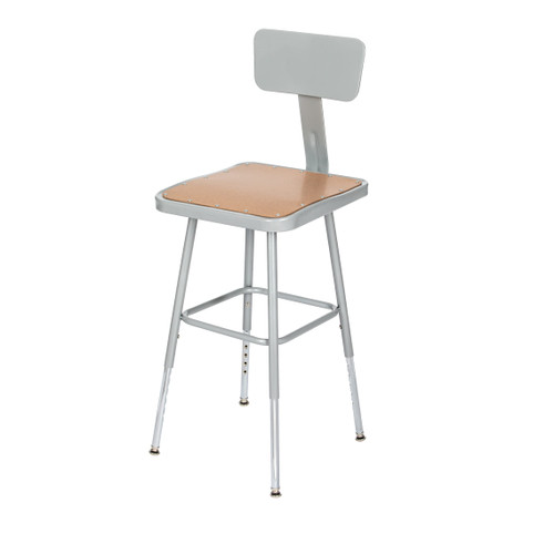 Premium Commercial-Grade All-Purpose Square Stool with Backrest (Height-Adjustable, 18–27 inch Range, Gray Frame, Masonite Wood Seat, 2-Pack)