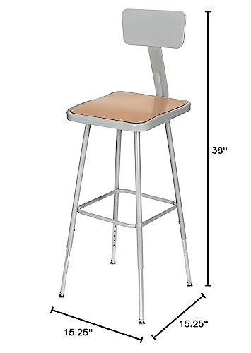 Premium Commercial-Grade All-Purpose Square Stool with Backrest (Height-Adjustable, 24–32 inch Range, Gray Frame, Masonite Wood Seat, 2-Pack)