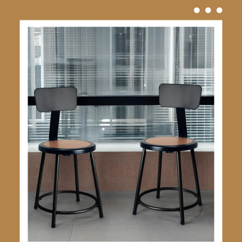  Premium Commercial-Grade All-Purpose Round Stool with Backrest (18-inch Height, Black Frame, Masonite Wood Seat)