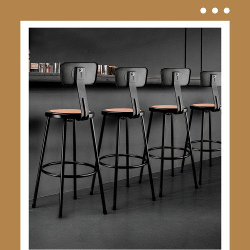 Premium Commercial-Grade All-Purpose Round Stool with Backrest (24-inch Height, Black Frame, Masonite Wood Seat)