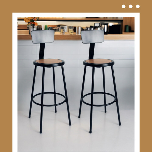 Premium Commercial-Grade All-Purpose Round Stool with Backrest (30-inch Height, Black Frame, Masonite Wood Seat)