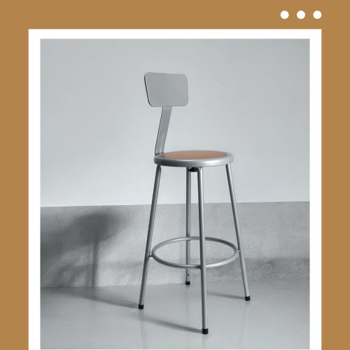 Premium Commercial-Grade All-Purpose Round Stool with Backrest (30-inch Height, Gray Frame, Masonite Wood Seat)