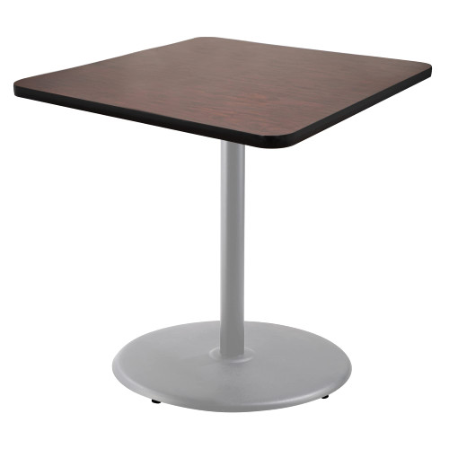 Premium Commercial-Grade Restaurant and Breakroom Cafe Table (Square, 36 in Side, 36 in Counter Height, Round-Base, Gray Frame, Mahogany Laminate)