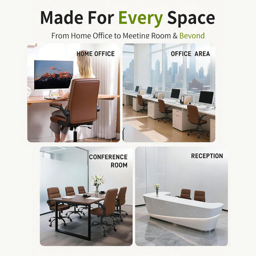 Office Chair Adjustable Desk Chair Mid Back Executive Comfortable Bonded Leather Ergonomic Back Support Home Computer Chair with Padded Flip-up Armrest Swivel Wheels (Black)