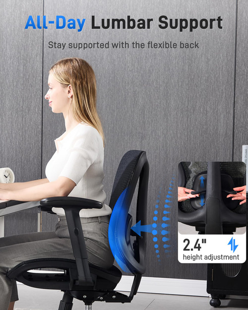 Ergonomic Office Desk Chair, Comfortable Computer Gaming Chair, Breathable Mesh Back & Seat, Adjustable Armrest, Lumbar Support, Butterfly Design for Home Office (Black)