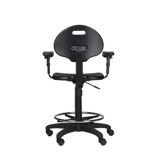 Height Adjustable Polyurethane Industrial Stool (Black, with Arms, Stool Height)