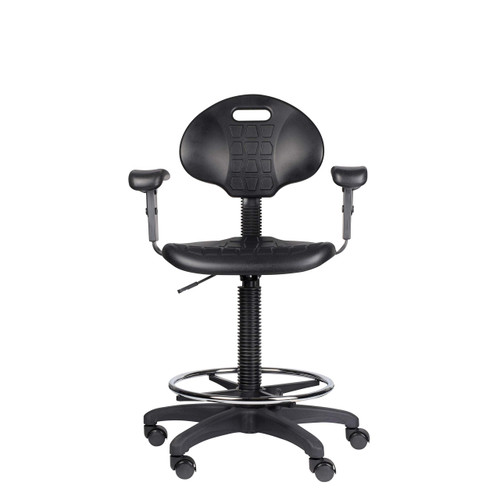 Height Adjustable Polyurethane Industrial Stool (Black, with Arms, Stool Height)