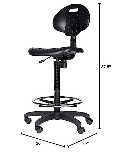 Height Adjustable Polyurethane Industrial Stool (Black, Armless, Stool Height)