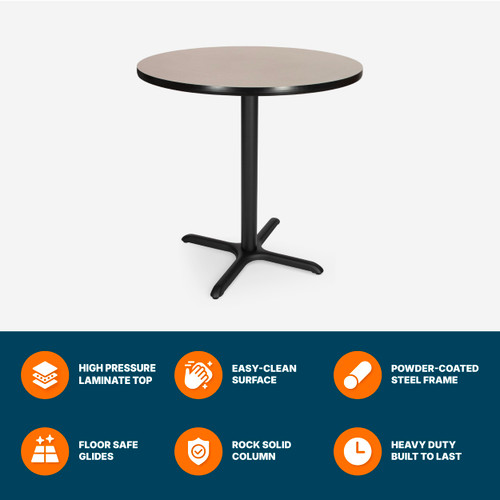 Premium Commercial-Grade Restaurant and Breakroom Cafe Table (Round, 36 in Diameter, 36 in Counter Height, X-Base, Black Frame, Gray Nebula Laminate)