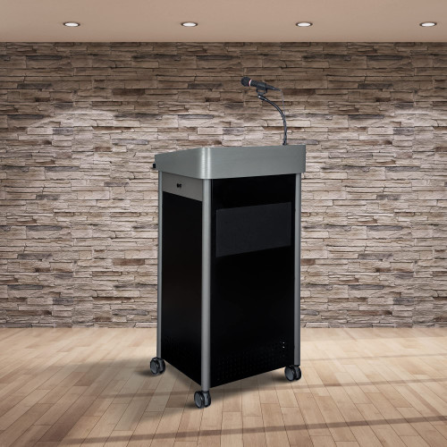 CoreSound Media Series Floor-Standing Mobile Lectern (No Microphone, AC Powered, Charcoal Finish)