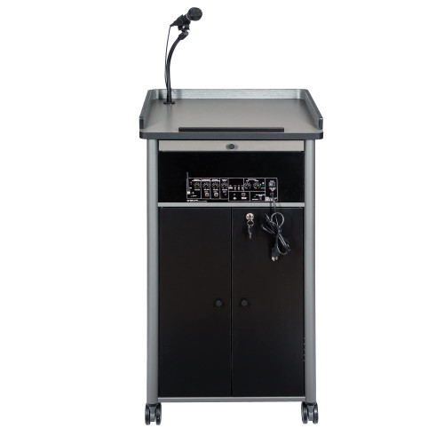 CoreSound Media Series Floor-Standing Mobile Lectern (No Microphone, AC Powered, Charcoal Finish)
