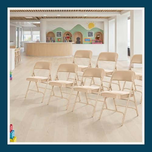 Premium Heavy Duty Vinyl Padded Folding Chairs with Triple Brace Support, 500 lb Capacity, Comfortable Cushion Seat and Back (4-Pack, French Beige)
