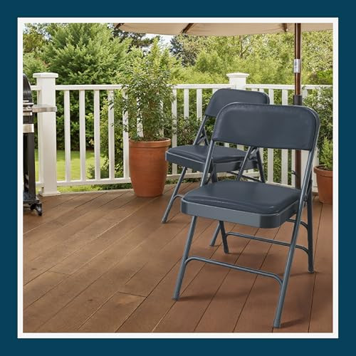 Premium Heavy Duty Vinyl Padded Folding Chairs with Triple Brace Support, 500 lb Capacity, Comfortable Cushion Seat and Back (4-Pack, Midnight Blue)