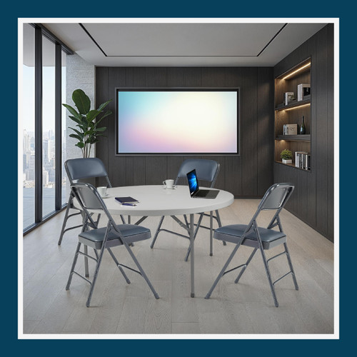 Premium Heavy Duty Vinyl Padded Folding Chairs with Triple Brace Support, 500 lb Capacity, Comfortable Cushion Seat and Back (4-Pack, Midnight Blue)