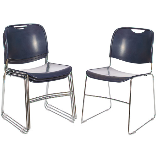 Ultra-Compact Plastic Sled Base Stack Chair (Navy Blue, 4-Pack)