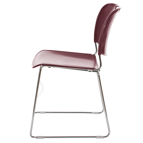 Ultra-Compact Plastic Sled Base Stack Chair (Wine Red, 4-Pack)